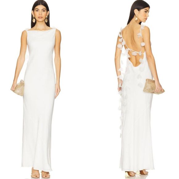 NWT Cult Gaia Nymeria Stretch-Silk 3D Floral Open Back Gown Off White Size XS - Picture 12 of 12